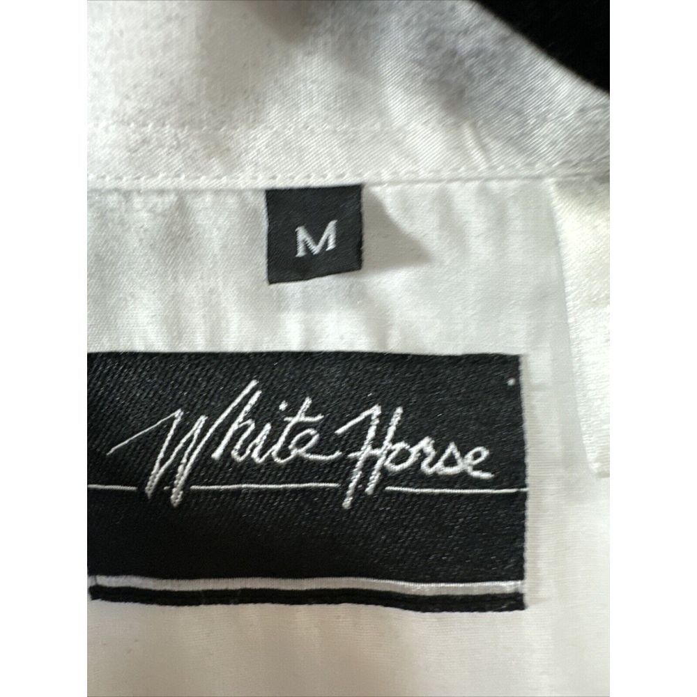 White Horse Men Medium Western Shirt Cowboy Cut‎ Horse Embroidery Rockabilly - Picture 3 of 13